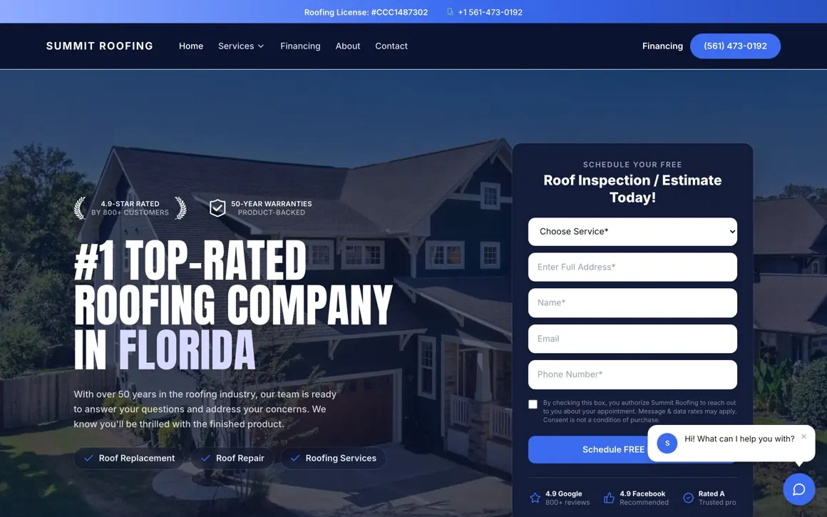 Summit Roofing, a roofing site built by Web Factory